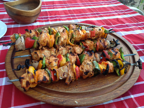 Smokey chicken skewers.