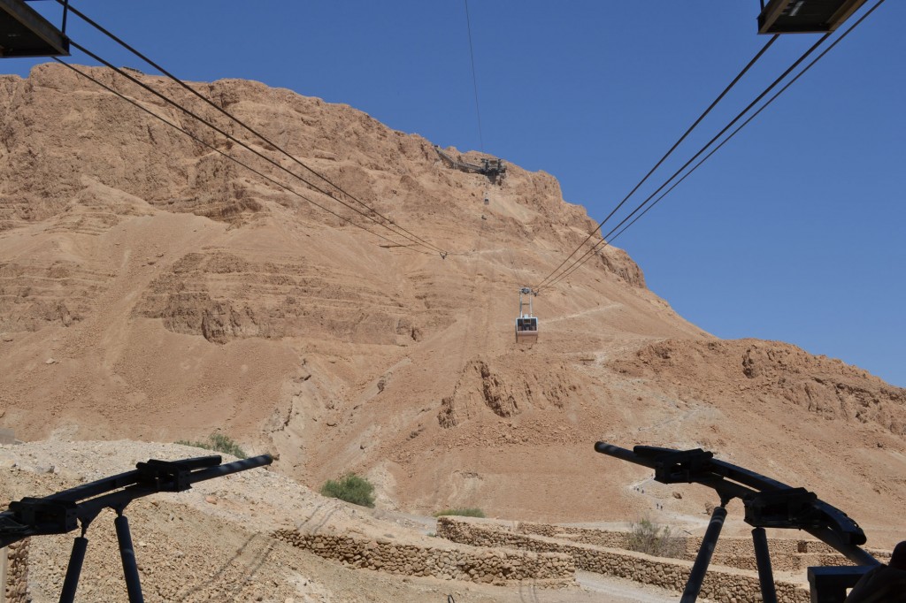 A cable car takes visitors to the top of Masada. I chose to walk back down. Which was a mistake.